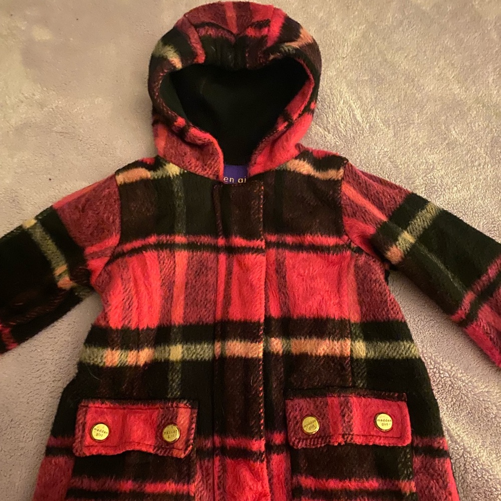 Madden Girl Pink/black hooded pea coat 18 mo excellent condition